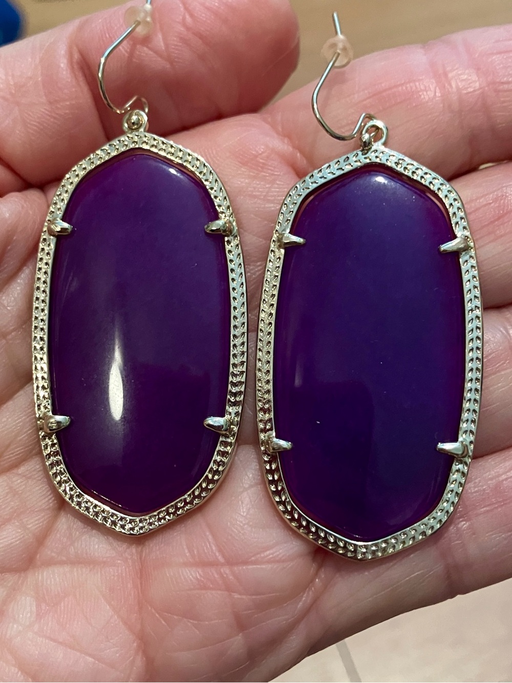 Kendra Scott Purple Drop Stone Earrings in Silver Frame